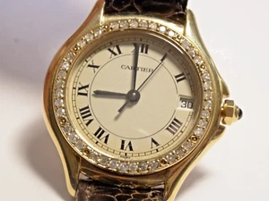 CARTIER Santos COUGAR 18K Solid Gold Watch w/ Custom .37ct Diam Bezel R. 117000R - Picture 1 of 19