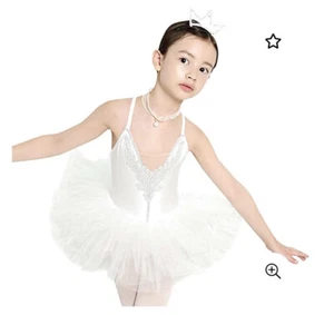 Girl's White Age 6 Ballerina Tutu Dress Dance Size 9 Wedding Birthday Silver - Picture 1 of 22