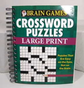 LARGE PRINT Crossword Puzzles Brain Games GREEN 192 page spiral bound New USA - Picture 1 of 8