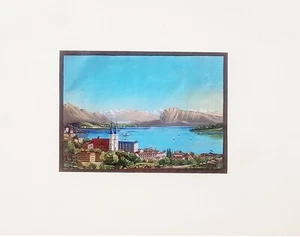 Gouache antica 1790 circa veduta Zurigo Svizzera grossmunster alpi lago - Foto 1 di 7