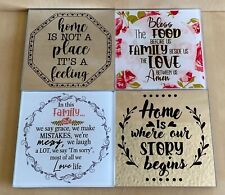 Decorative Glass 4"x4" Tile Stand Plaques Lot of 4 - Home Love Family Plaques