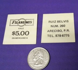 VALE $5 Good For Trade FILANUMIS Stamp Coin Token ARECIBO Puerto Rico Ficha MINT - Picture 1 of 2