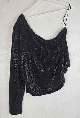 NEXT Women’s Black Sequin One Shoulder Top UK 22 Glitter Party Evening - Image 1 of 4