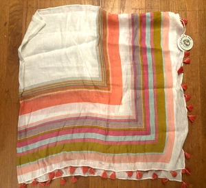Spartina 449 Scarf Poncho NWT Stripe Linen Blend Lightweight tassels Lightweight - Picture 1 of 7
