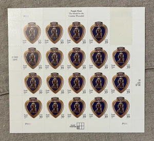 USPS PARTIAL Sheet 19 Commemorative 37c Stamps PURPLE HEART MEDAL 2003 MNH - Picture 1 of 2