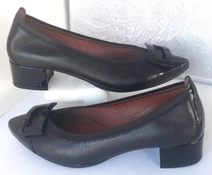 Hispanitas Pump Heel Shoes Wo's 39/8 Black Leather/Patent Cap Pointed Toe Buckle - Picture 1 of 23