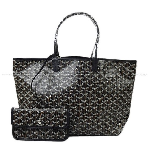 GOYARD SAINT LOUI PM Noir (Nero) PVC rivestito tela pelle di vitello argento HW tote...