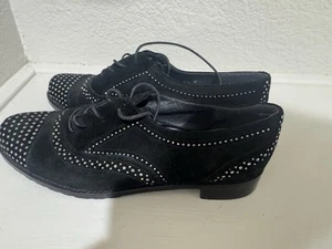 Stuart Weitzman Lace Up Oxford Flats Womens ize 5.5 Black - Picture 1 of 7