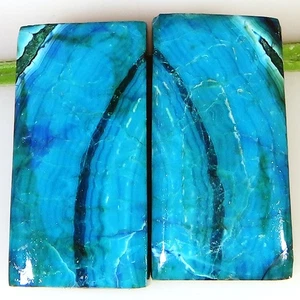 natural MALACHITE CHRYSOCOLLA PAIR cabochon loose gemstone 25.65Cts. (11x21x4mm) - Picture 1 of 6