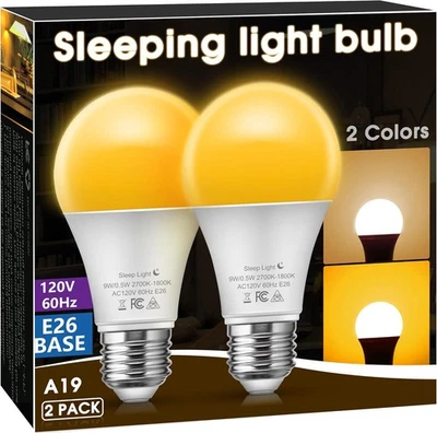 Amber Sleep Light Bulbs, A19 E26 2 Count (Pack of 1), 2cct-switch Dimmable  - Image 1 of 4