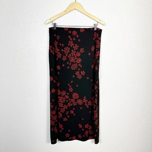 Vintage 90s Y2K Whimsigoth Asian Inspired Red Floral Print Midi Skirt Black L - Bild 1 von 11