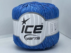 Saxe Blue Fettuccia Skinny Ribbon Yarn 82229 Ice Yarns 50gr, 114yds x 2mm wide - Picture 1 of 6