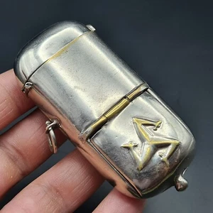 Antique Isle Of Man Metal Combined Vesta Case Sovereign Case Stamp Holder - Picture 1 of 20