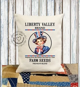 Liberty Valley Farm Seeds Patriotic Americana 4th Of July Fabric Pillow  #1116 - Picture 1 of 6