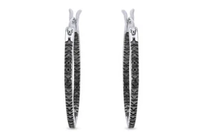 Black Real Diamond Hoop Earrings For Womens in 925 Sterling Silver - Picture 1 of 25