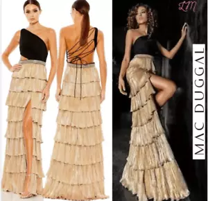 Mac Duggal Damen Ieena Metallic One Shoulder Rüschen Stufenkleid NEU Neu mit Etikett - Bild 1 von 11
