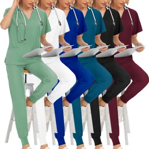 Stretch Jogger Peeling Set Frauen Männer Medizinische Krankenschwester Peeling Uniform V-Ausschnitt Oberhose - Bild 1 von 66