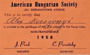 Vintage 1958 American Hungarian Society Membership Card No 34 - Bild 1 von 3