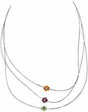 ILLUSION NECKLACE, 3 ROW WITH CRYSTAL FLOWER STATIONS, CHOOSE: CLEAR, PASTELS...