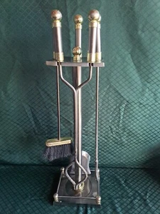 Complete vintage Metal gold Finish 5 PC set lot FIREPLACE TOOLS stand ORNATE - Picture 1 of 7
