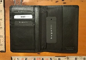 BUGATI Portapasaporte Cuero Napa Fresado Fino Bloque de Identidad Negro Nuevo En Caja - Imagen 1 de 12