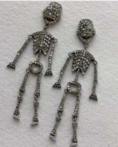 Pendiente Diamante Natural Hecho a Mano Pendiente Plata de Ley 925 Pendiente Esqueleto - Imagen 1 de 3