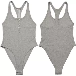 Intimately Free People Bodysuit Womens Gray Small 1/4 Button Racerback Comfort - Picture 1 of 12