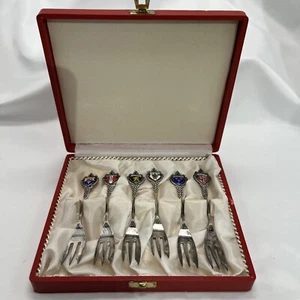 Vintage Set of 6 Silver Plated Enamel Collectible Souvenir Forks From W Germany - Picture 1 of 2