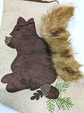 Squirrel Christmas Stocking Faux Fur  Felt Acorn Tree Embroidery Herringbone 18"