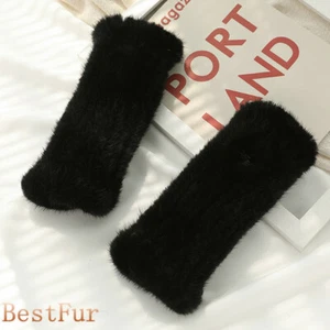 20cm Real Mink Fur Gloves Knitted Fingerless Elastic Sleeves Wrist Warm Mittens - Picture 1 of 20
