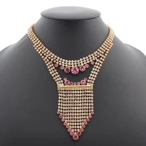 Vintage 15" Czech handmade Pink Clear glass rhinestone chain necklace - Picture 1 of 9