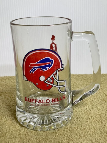 Vintage 90s NFL Buffalo Bills Slim Jim Promo 1990s Clear Glass Beer Mug Stein Cover