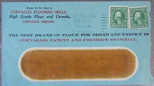 US, 2 x SCOTT #412 COIL STAMPS ON CORVALLIS FLOURING MILLS ADVERT. COVER 2 SIDES - Picture 1 of 5