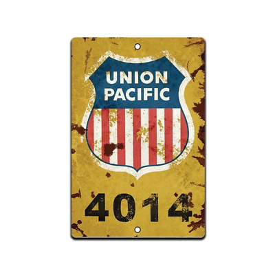 TIN SIGN Rail Road Union Pacific  Station Tracks Street Crossing Shop Garage - Image 1 of 4