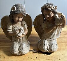 VINTAGE 1990’s 2 ANGELS ONE HOLDING RABBIT & ONE HOLDING SQUIRREL   9x7