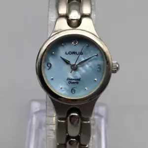 Lorus Diamond Watch Women 22mm Silver Tone MOP Blue Dial New Battery 6.25" - Picture 1 of 16