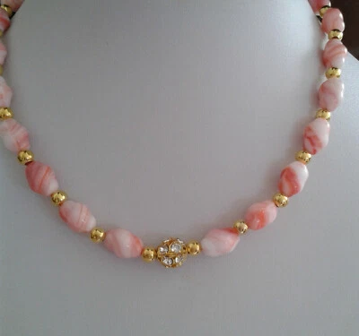 Schmuck Halskette Perlenkette böhmische Perlen,  lachs weiß meliert - Bild 1 von 4