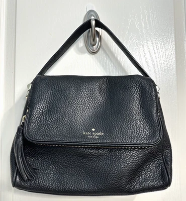KATE SPADE Black Pebbled Leather Cobble Hill Flap Tassel Shoulder /Crossbody Bag - Image 1 of 4