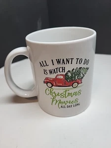 Roter LKW Frohe Weihnachten Tasse ALL I WANT TO DO IS WATCH CHRISTMAS MOVIES  - Bild 1 von 4