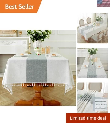 Elegante mantel rectangular a rayas verdes - Ideal para bodas y reuniones Foto 1 de 4