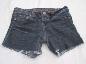 Women Teen Size 0 Blue Asphalt Cut Off Jean Short Shorts Stretch Denim Low Rise - Picture 1 of 4