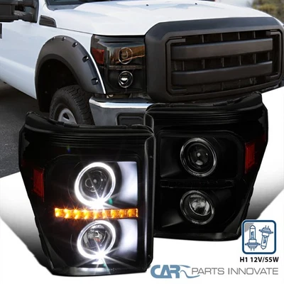 Fits 11-16 Ford F250 F350 Super Duty Black Smoke LED Halo Projector Headlights - Image 1 of 4