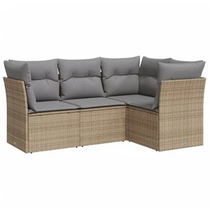 vidaXL 4 Piece Garden Sofa Set with Cushions Beige Poly Rattan - Picture 1 of 4