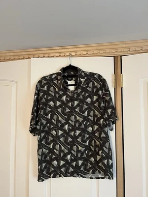 Fendi Scribble Logo Pattern Silky Button-Up Shirt Size 39 - Image 1 of 4