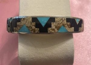 VINTAGE NATIVE AMERICAN “Perterson Chee” TURQUOISE AND STERLING CUFF BRACELET - Picture 1 of 11