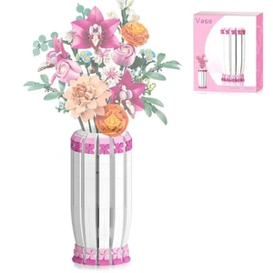 Juego de construcción de ramo de flores, flores artificiales, bloques de jarrón rosa (solo jarrón) - Imagen 1 de 1