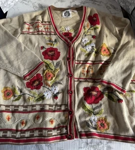 Vintage 90s Storybook Knits Embroidered Herbst Sweater Cottagecore Grandma LNC - Bild 1 von 7