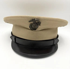 WWII US Marine Corps  USMC Officer's Khaki Cap Size 7-1/4 - Picture 1 of 10