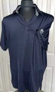 FJ Footjoy Men’s Navy Golf Polo White Stripe Collar MED - Picture 1 of 8