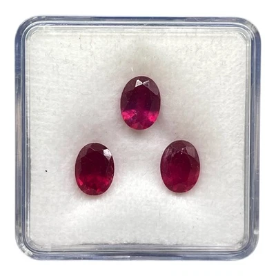 3 Pcs Natural Ruby Mozambique 8x6mm Oval Cut Rich Red Loose Gemstones Lot - Image 1 of 4